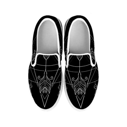 Black And White Sagittarius Sign Print White Slip On Shoes