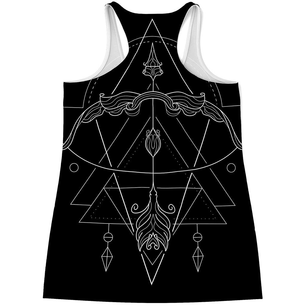 Black And White Sagittarius Sign Print Women's Racerback Tank Top