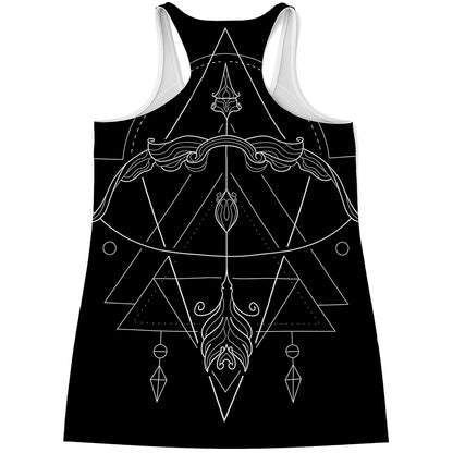 Black And White Sagittarius Sign Print Women's Racerback Tank Top