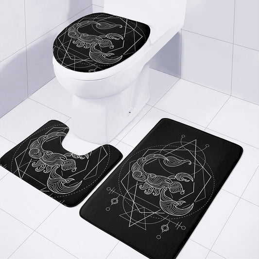 Black And White Scorpio Sign Print 3 Piece Bath Mat Set