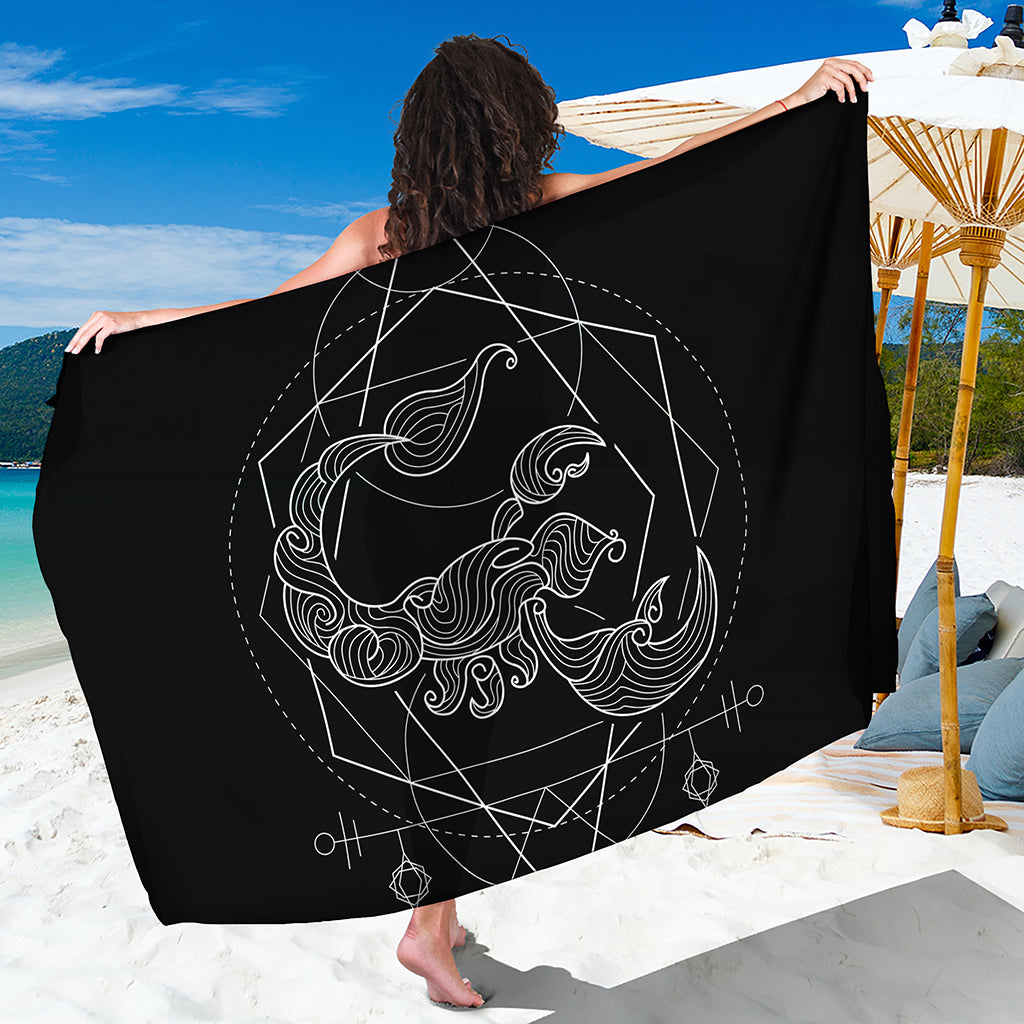 Black And White Scorpio Sign Print Beach Sarong Wrap