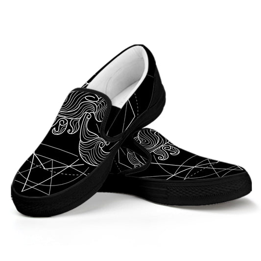 Black And White Scorpio Sign Print Black Slip On Shoes