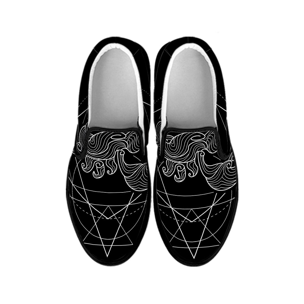 Black And White Scorpio Sign Print Black Slip On Shoes