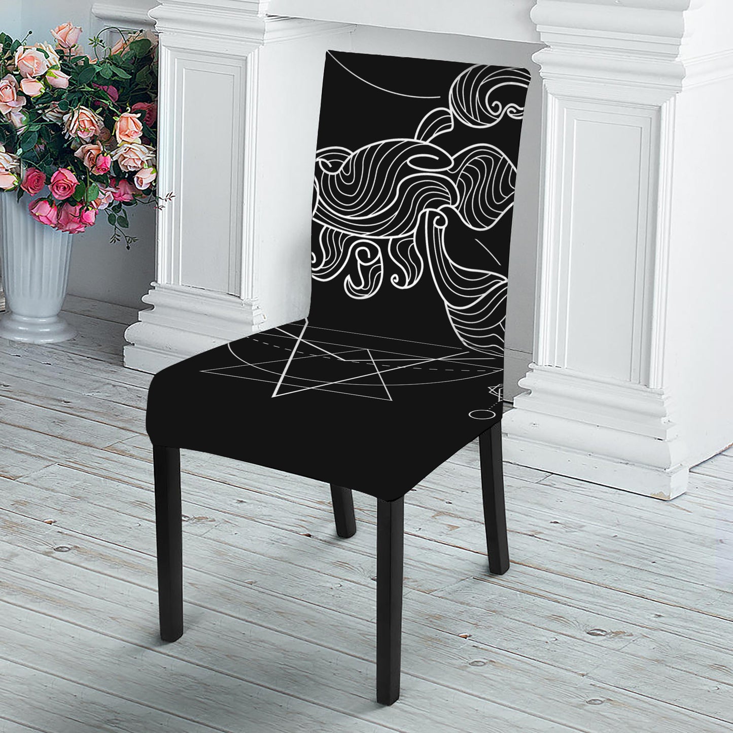Black And White Scorpio Sign Print Dining Chair Slipcover