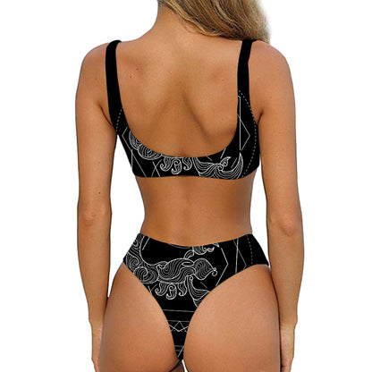 Black And White Scorpio Sign Print Front Bow Tie Bikini