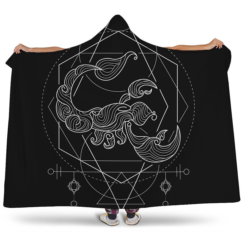 Black And White Scorpio Sign Print Hooded Blanket