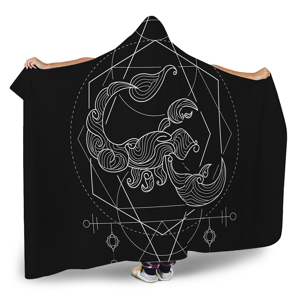 Black And White Scorpio Sign Print Hooded Blanket