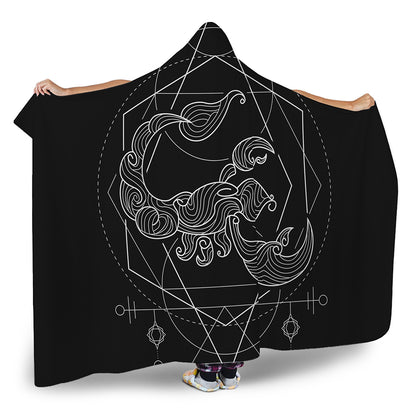Black And White Scorpio Sign Print Hooded Blanket