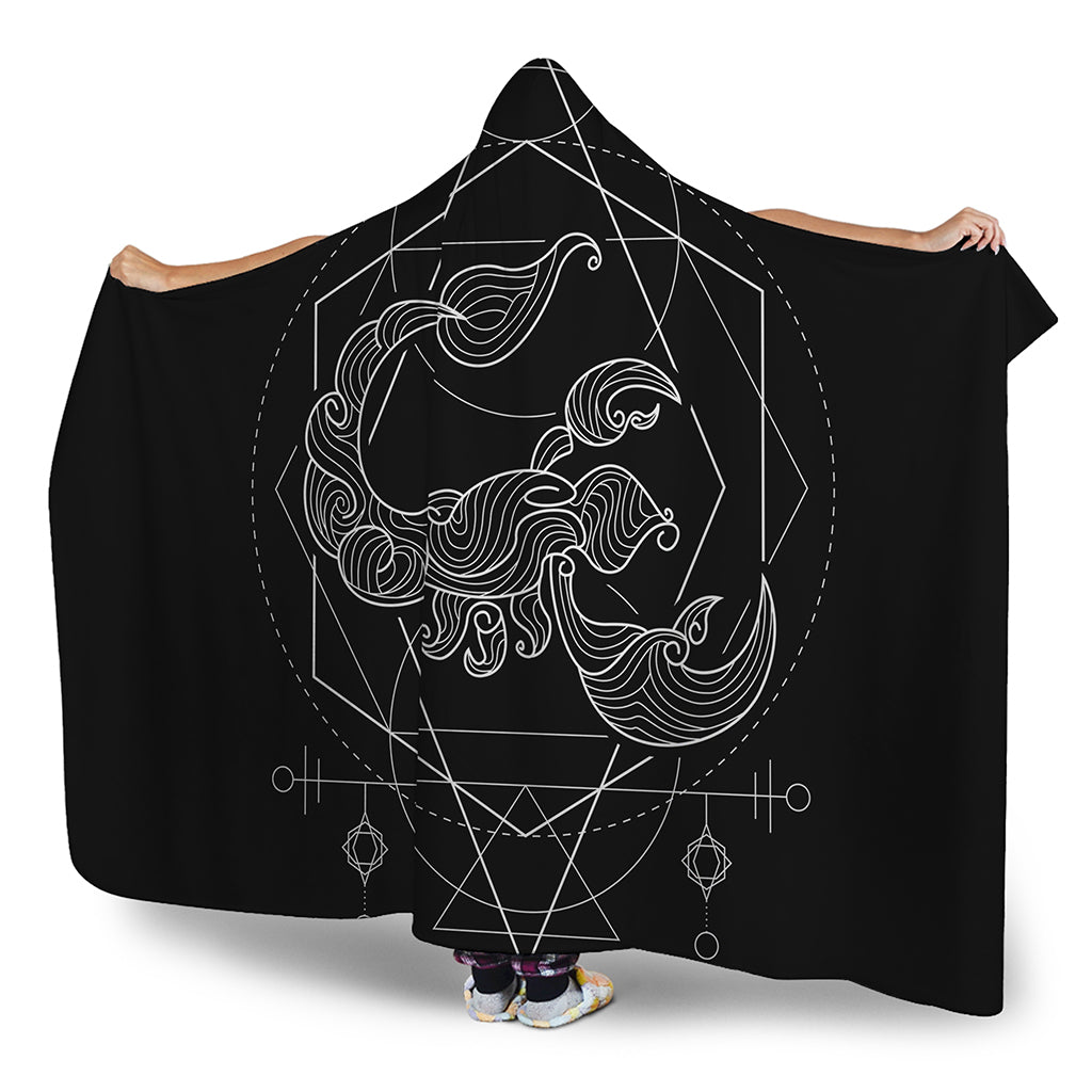 Black And White Scorpio Sign Print Hooded Blanket