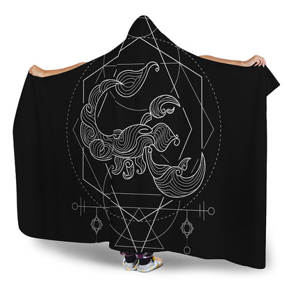 Black And White Scorpio Sign Print Hooded Blanket