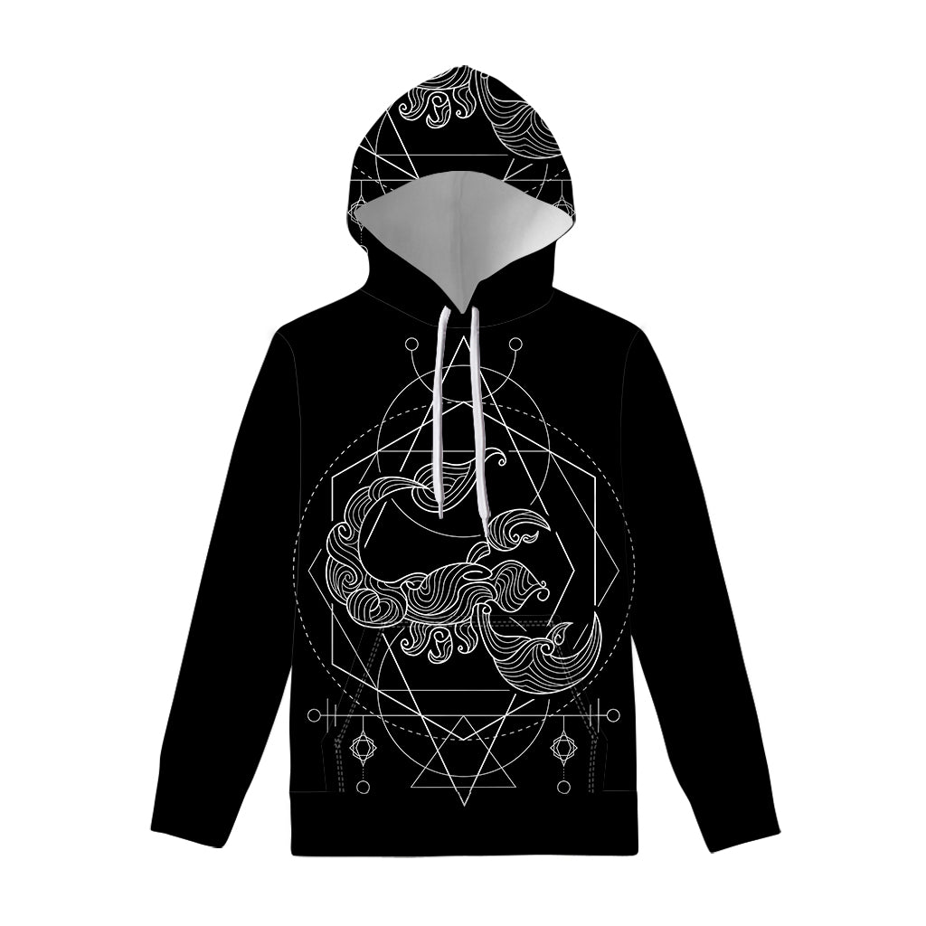 Black And White Scorpio Sign Print Pullover Hoodie