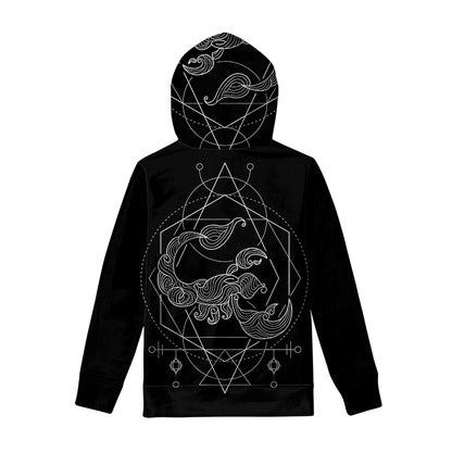 Black And White Scorpio Sign Print Pullover Hoodie