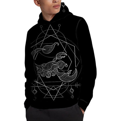 Black And White Scorpio Sign Print Pullover Hoodie