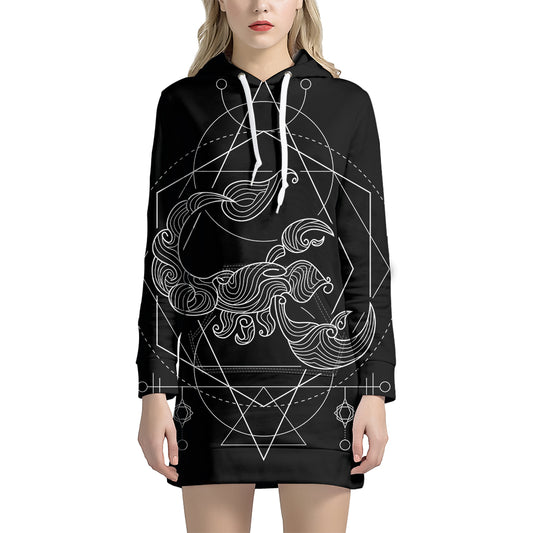 Black And White Scorpio Sign Print Pullover Hoodie Dress