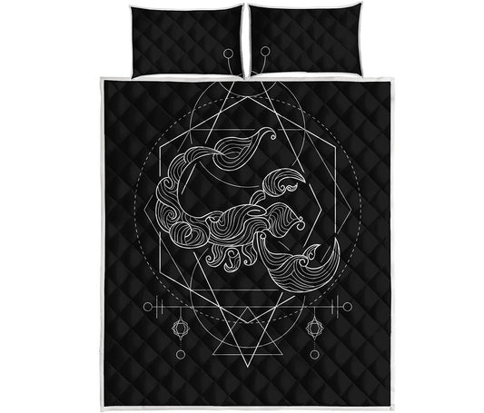 Black And White Scorpio Sign Print Quilt Bed Set