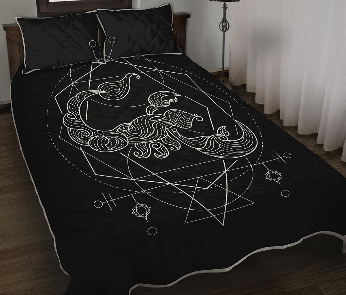 Black And White Scorpio Sign Print Quilt Bed Set