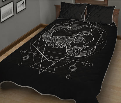 Black And White Scorpio Sign Print Quilt Bed Set