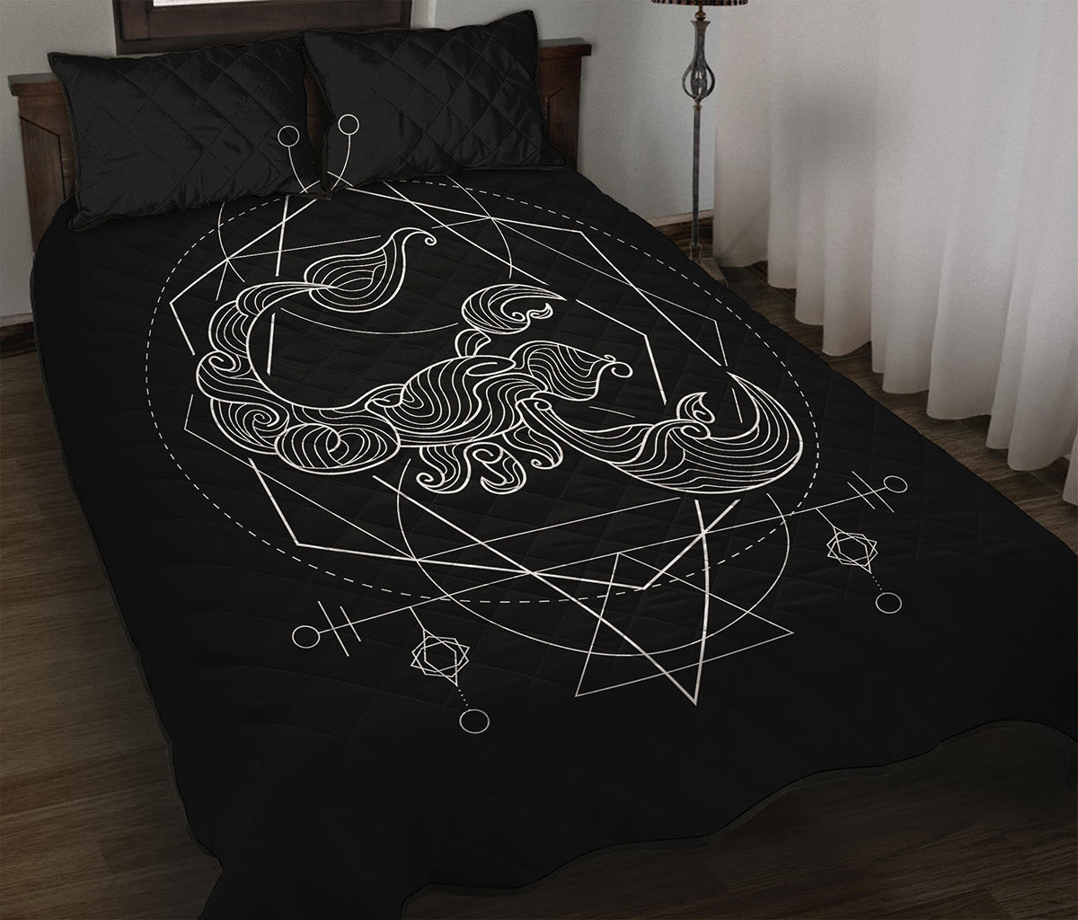 Black And White Scorpio Sign Print Quilt Bed Set