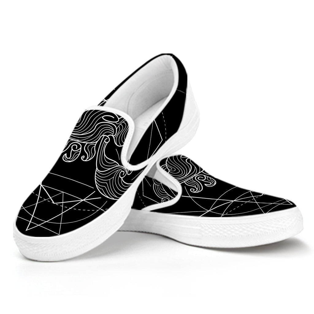 Black And White Scorpio Sign Print White Slip On Shoes