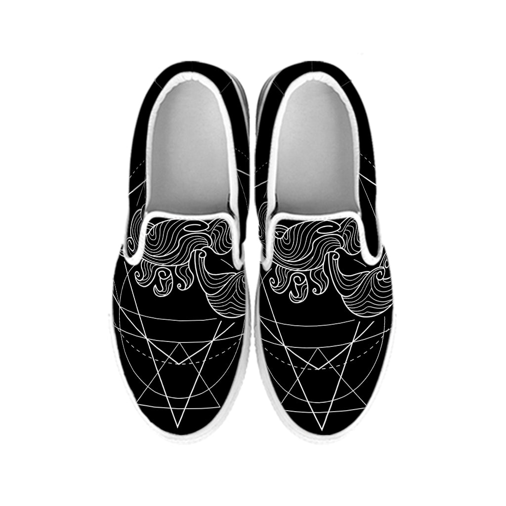 Black And White Scorpio Sign Print White Slip On Shoes