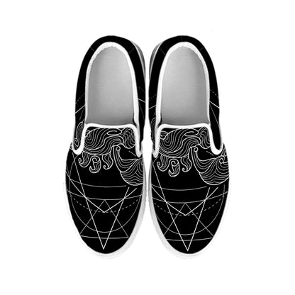 Black And White Scorpio Sign Print White Slip On Shoes