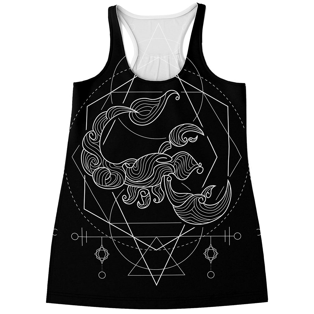 Black And White Scorpio Sign Print Women's Racerback Tank Top