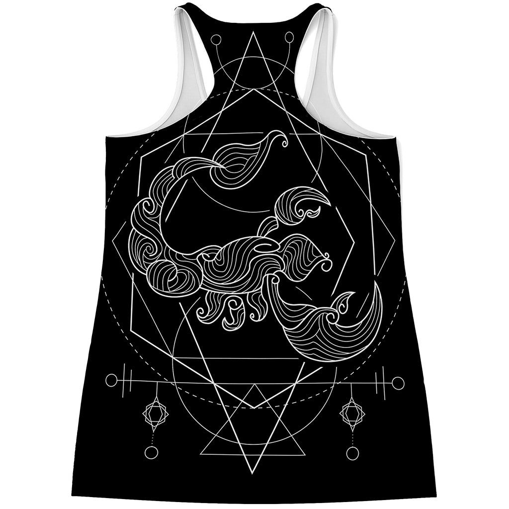 Black And White Scorpio Sign Print Women's Racerback Tank Top