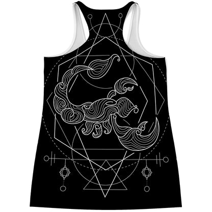 Black And White Scorpio Sign Print Women's Racerback Tank Top