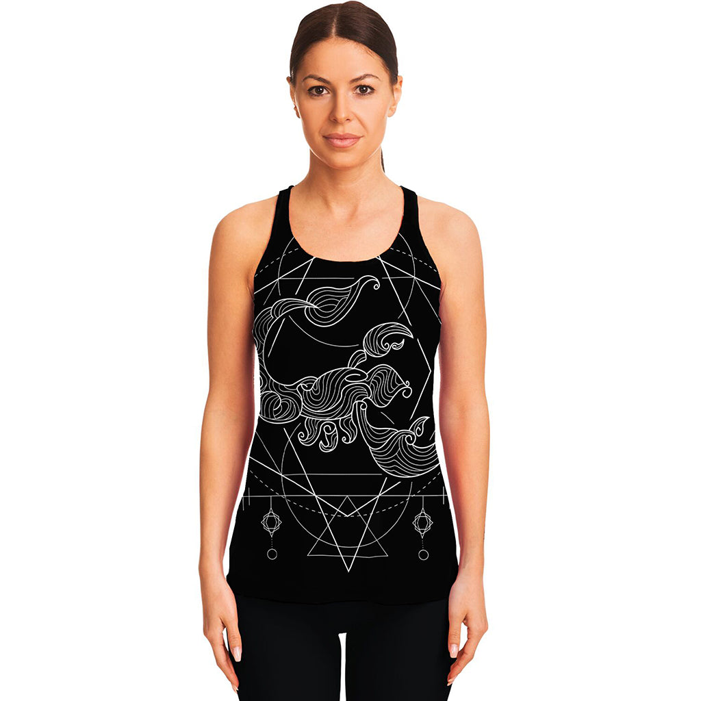 Black And White Scorpio Sign Print Women's Racerback Tank Top