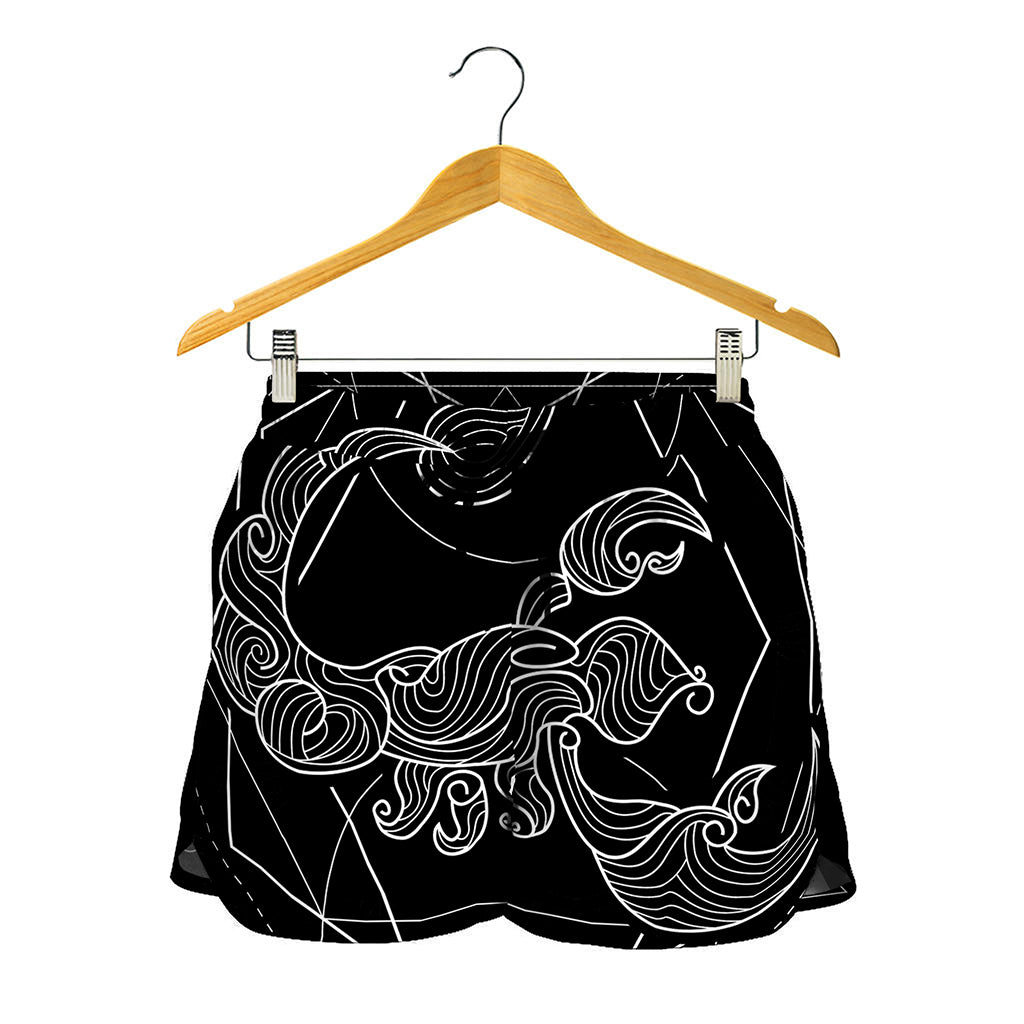 Black And White Scorpio Sign Print Women's Shorts