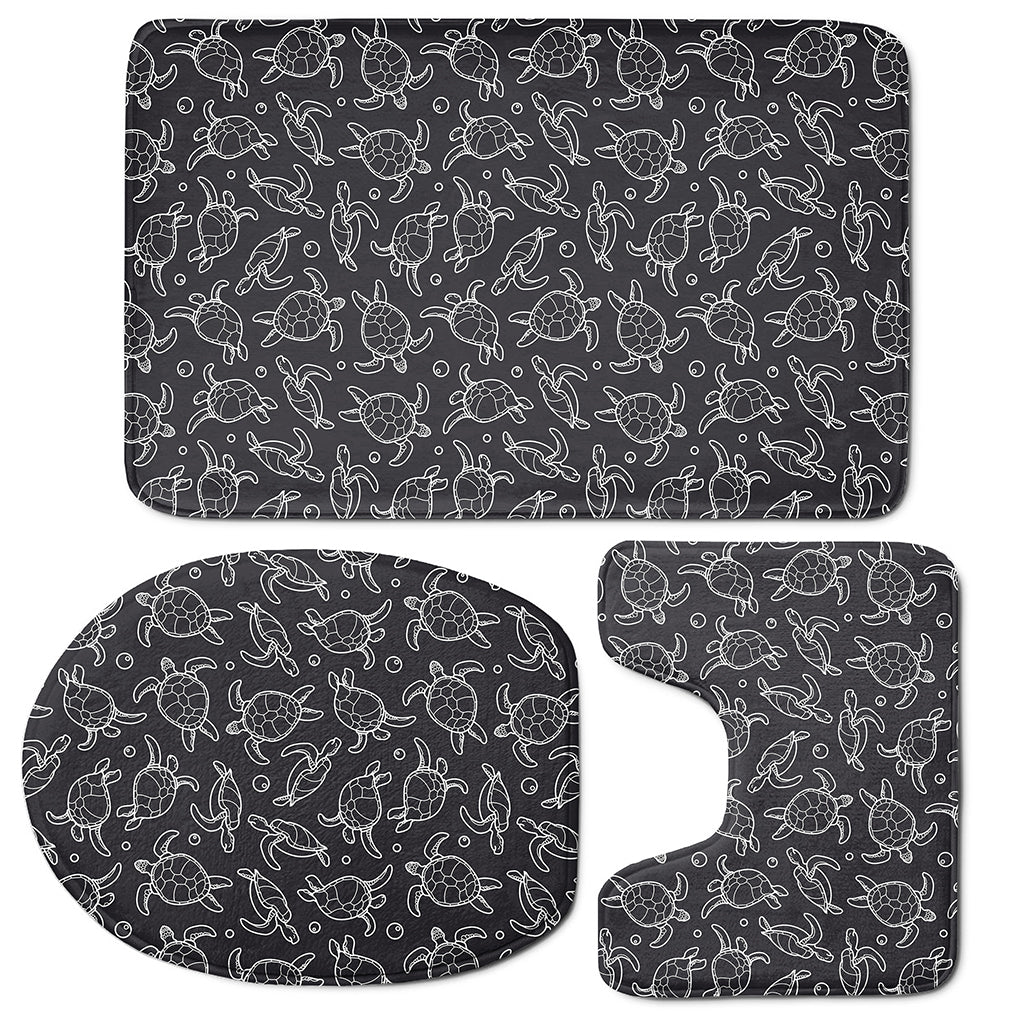 Black And White Sea Turtle Pattern Print 3 Piece Bath Mat Set