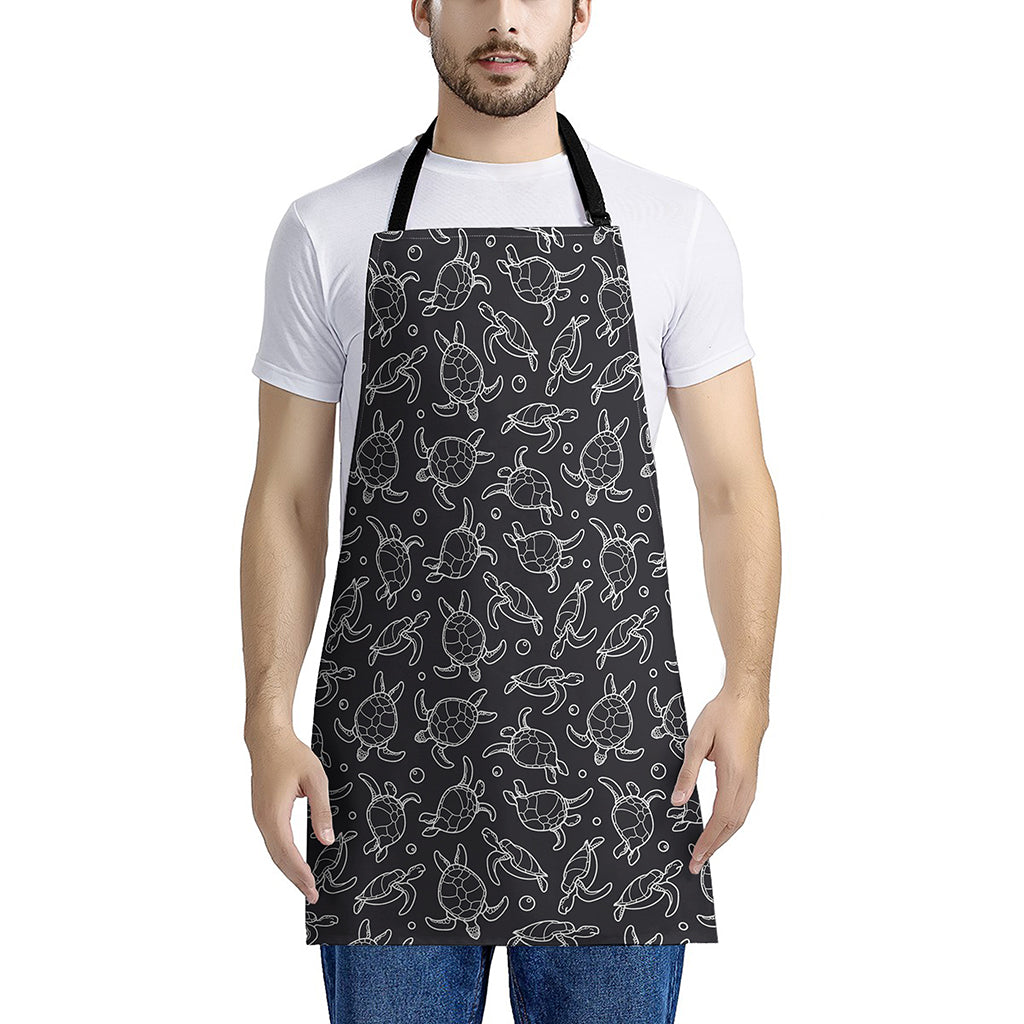 Black And White Sea Turtle Pattern Print Apron