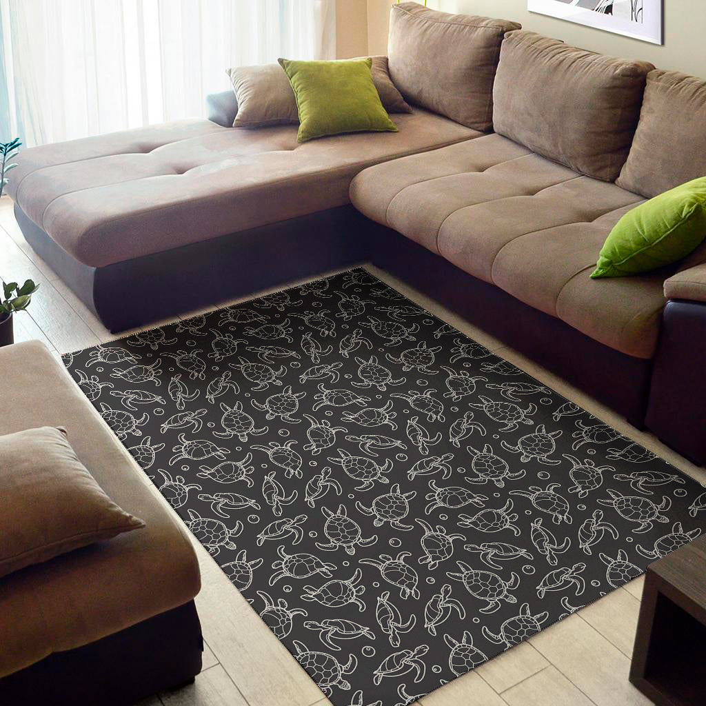 Black And White Sea Turtle Pattern Print Area Rug