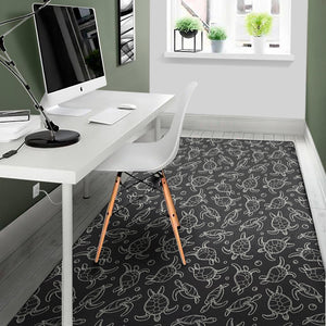 Black And White Sea Turtle Pattern Print Area Rug