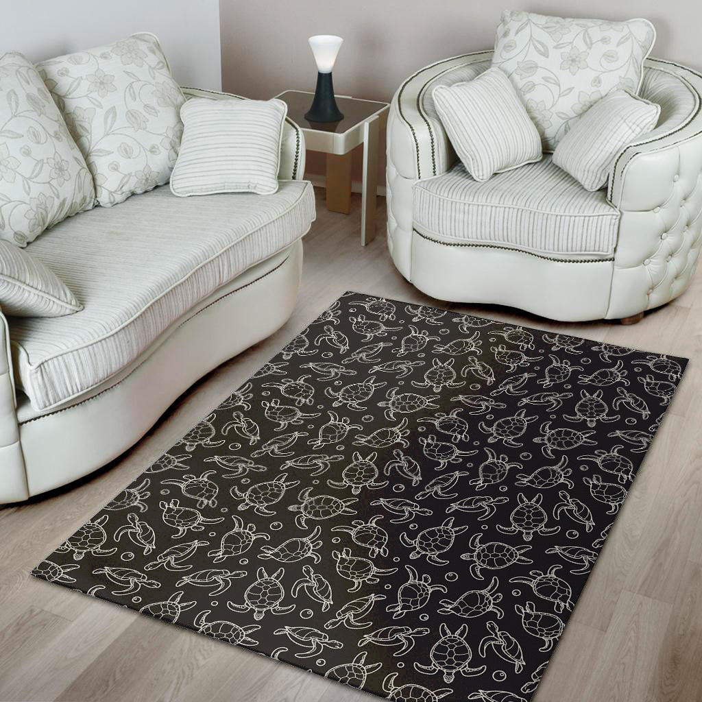 Black And White Sea Turtle Pattern Print Area Rug