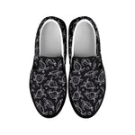 Black And White Sea Turtle Pattern Print Black Slip On Shoes