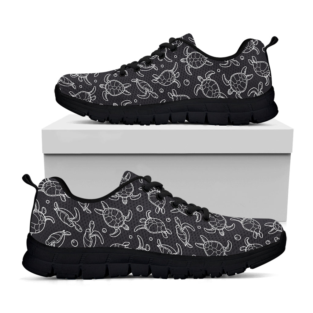 Black And White Sea Turtle Pattern Print Black Sneakers