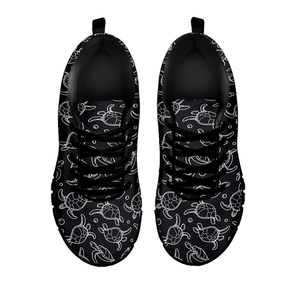 Black And White Sea Turtle Pattern Print Black Sneakers