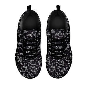 Black And White Sea Turtle Pattern Print Black Sneakers