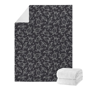 Black And White Sea Turtle Pattern Print Blanket