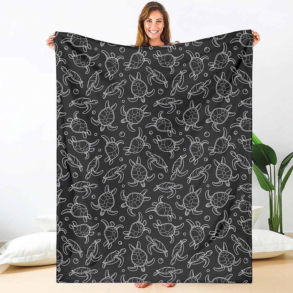 Black And White Sea Turtle Pattern Print Blanket