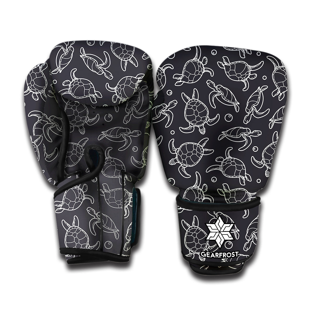 Black And White Sea Turtle Pattern Print Boxing Gloves