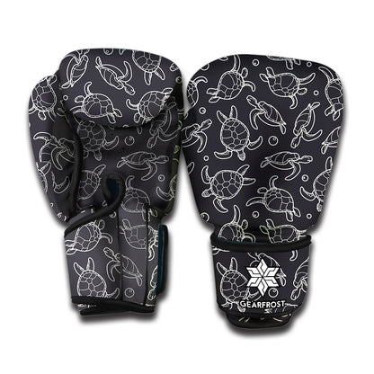 Black And White Sea Turtle Pattern Print Boxing Gloves