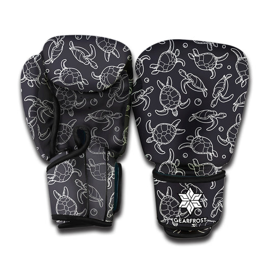 Black And White Sea Turtle Pattern Print Boxing Gloves