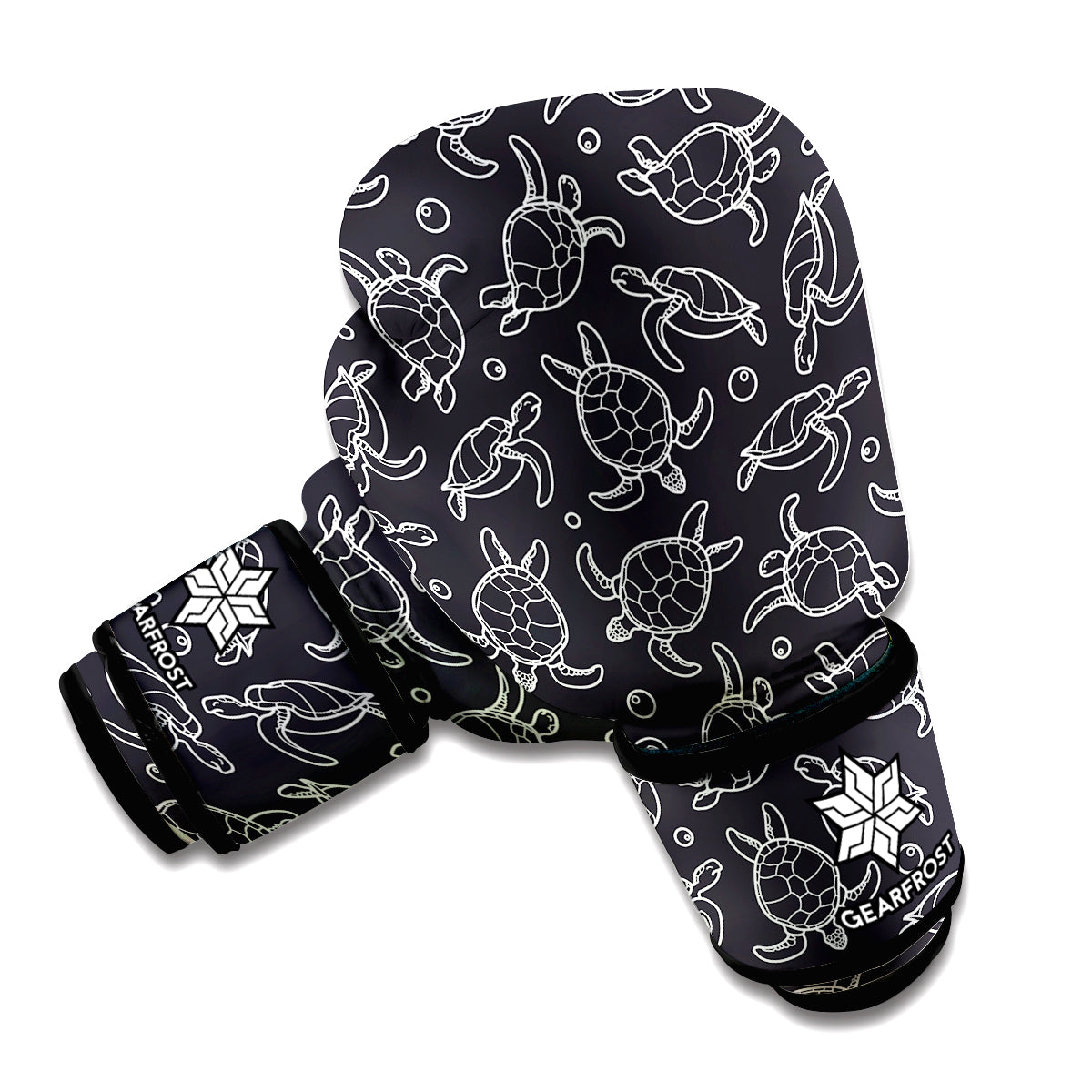 Black And White Sea Turtle Pattern Print Boxing Gloves