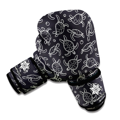 Black And White Sea Turtle Pattern Print Boxing Gloves