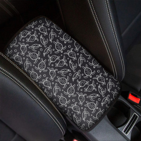 Black And White Sea Turtle Pattern Print Car Center Console Cover
