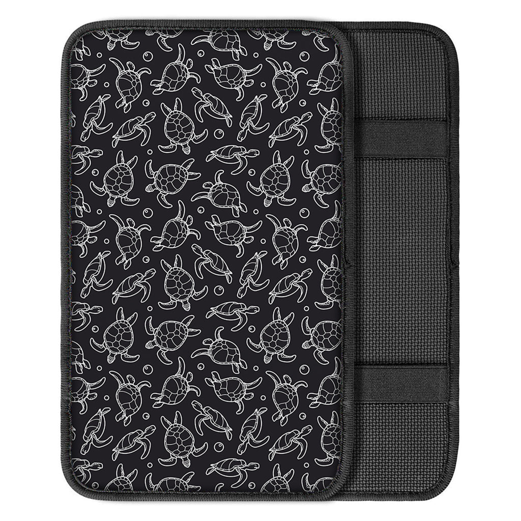 Black And White Sea Turtle Pattern Print Car Center Console Cover