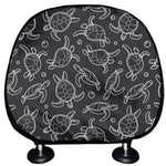Black And White Sea Turtle Pattern Print Car Headrest Covers