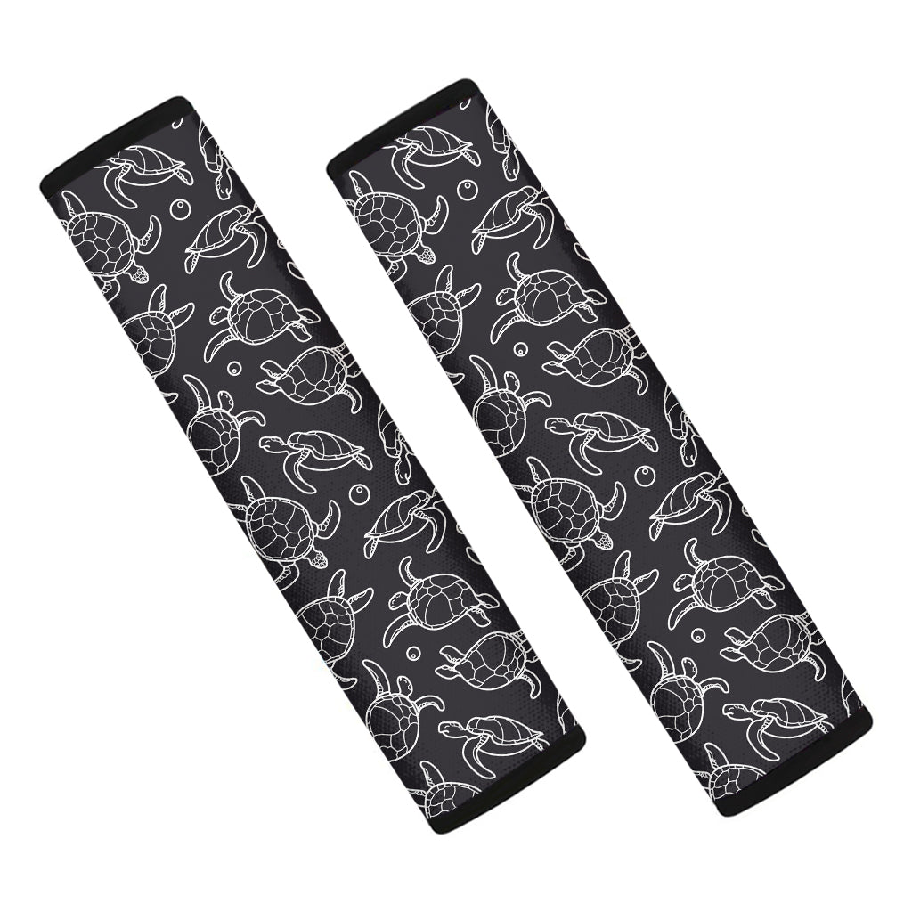 Black And White Sea Turtle Pattern Print Car Seat Belt Covers